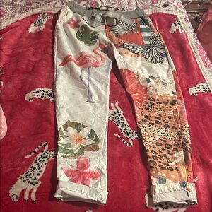 Venti6 NWT Colorful Tropical Stretchy, Drawstring Joggers Made in Italy Size XS